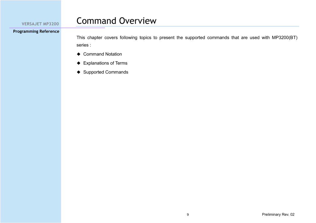 Cino MP3200 manual Command Overview 