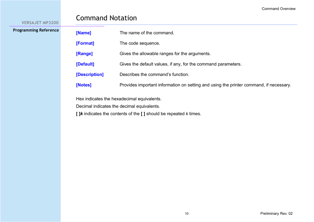 Cino MP3200 manual Command Notation 