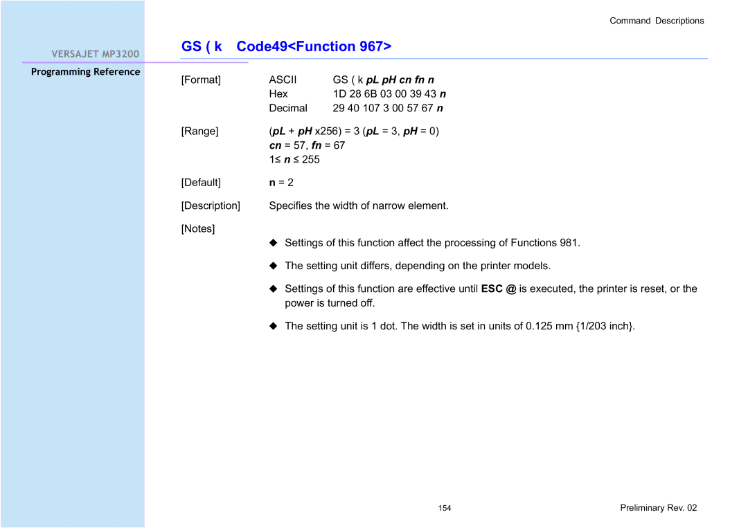 Cino MP3200 manual GS k Code49Function, GS k pL pH cn fn n 