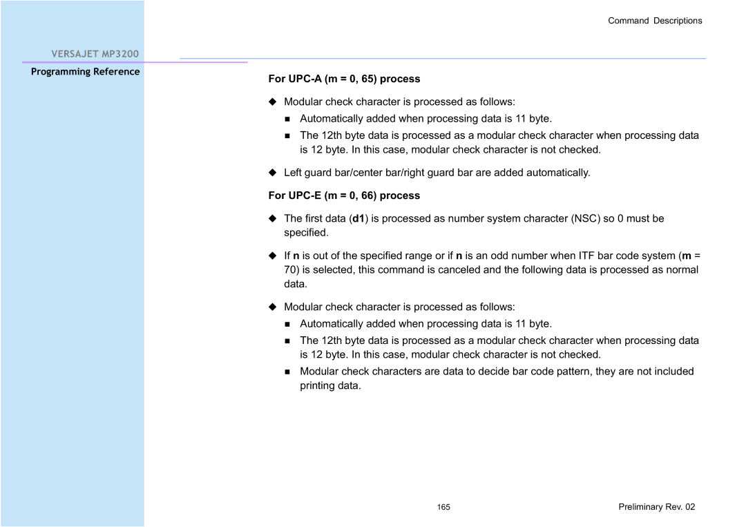 Cino MP3200 manual For UPC-A m = 0, 65 process, For UPC-E m = 0, 66 process 