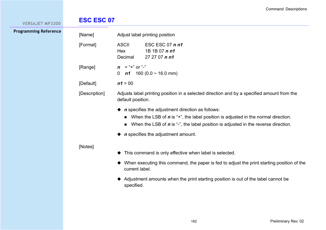 Cino MP3200 manual Name Adjust label printing position Format 