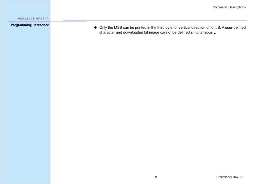 Cino MP3200 manual Command Descriptions Preliminary Rev 