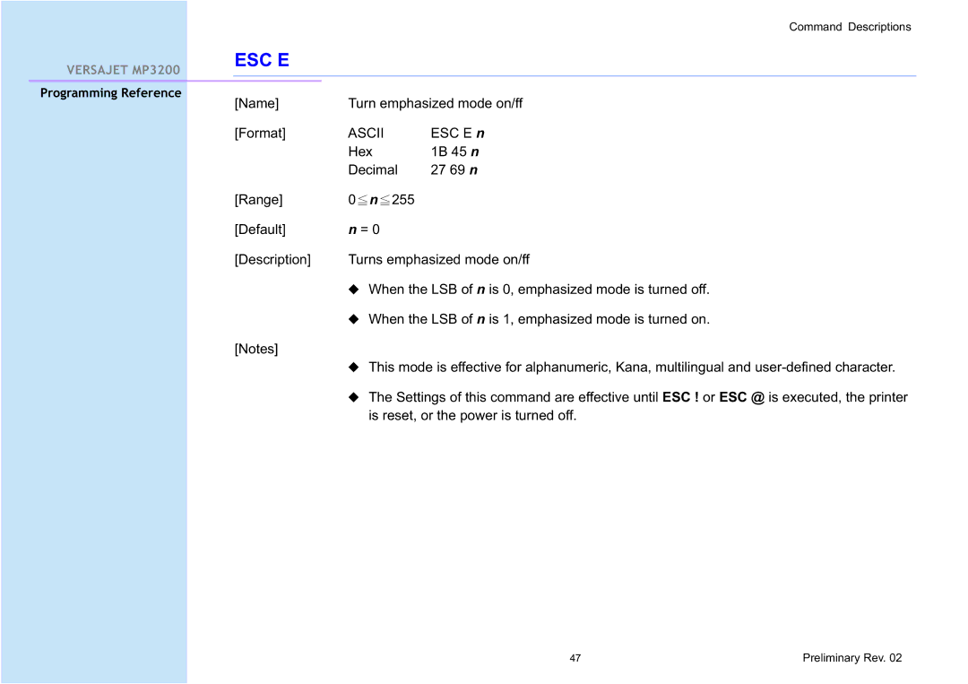 Cino MP3200 manual Esc E 