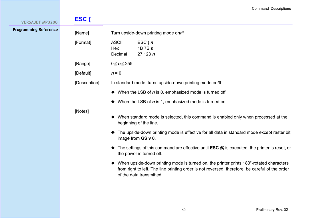 Cino MP3200 manual Name Turn upside-down printing mode on/ff Format 