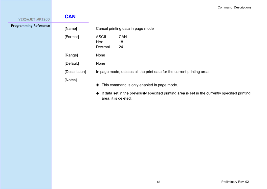 Cino MP3200 manual Ascii Can 