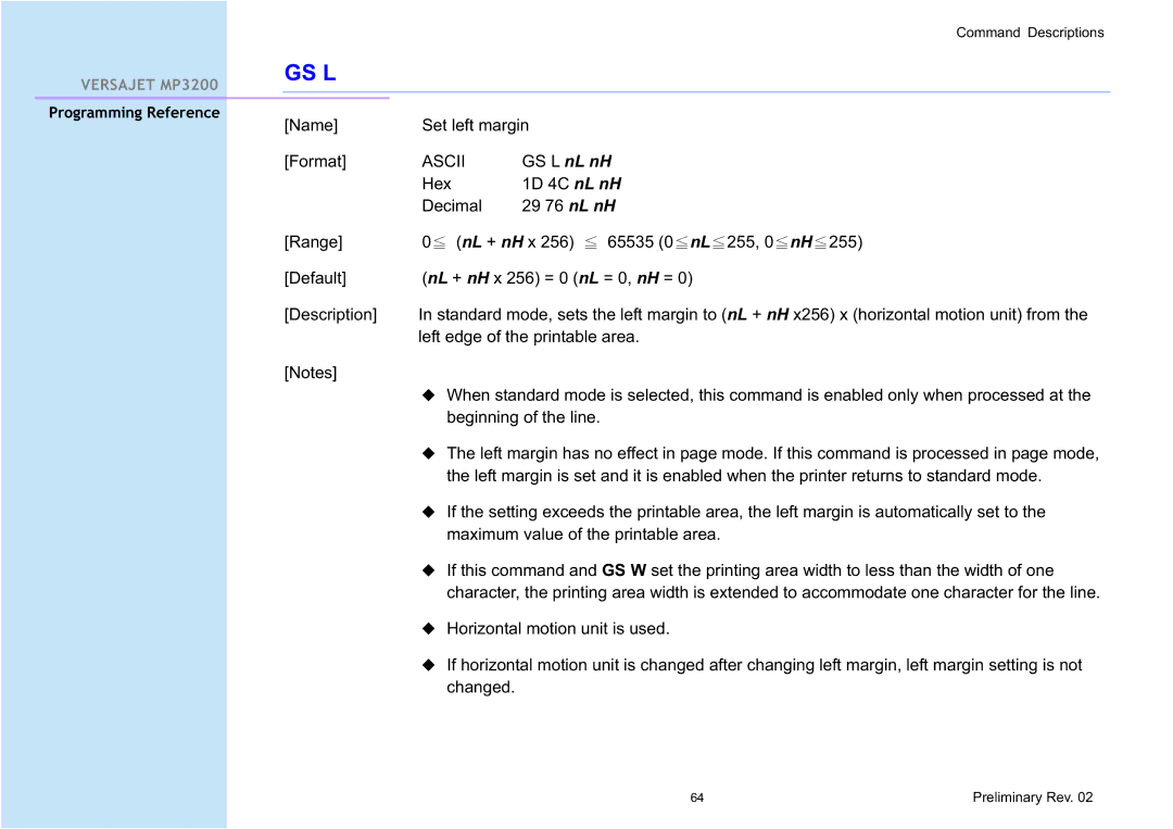 Cino MP3200 manual Gs L 