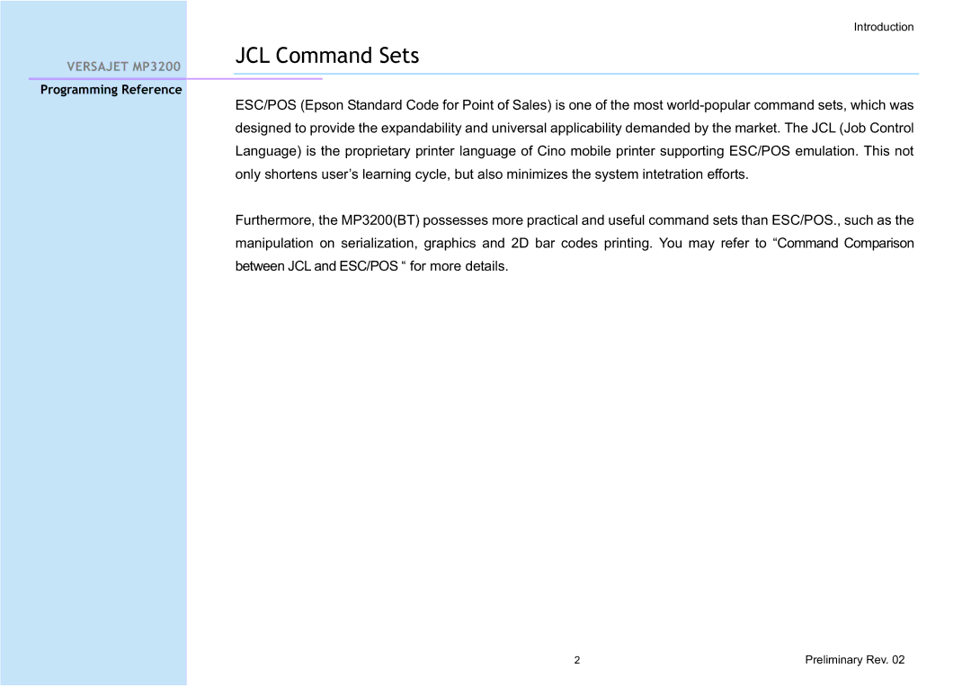 Cino MP3200 manual JCL Command Sets 