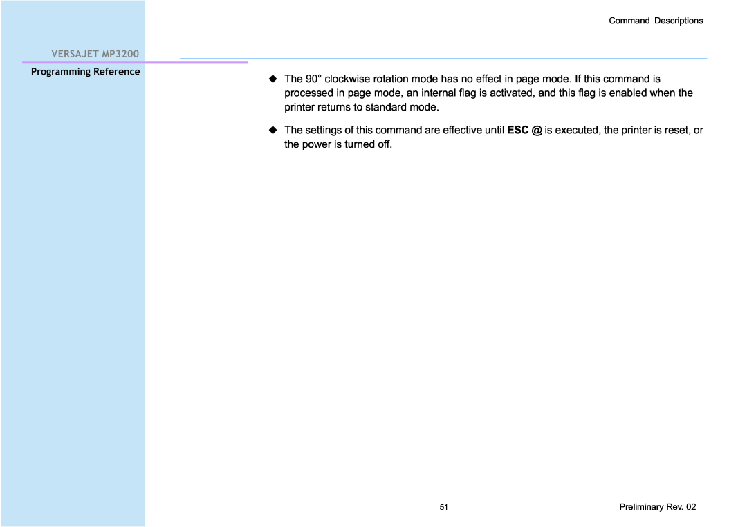 Cino manual VERSAJET MP3200, Programming Reference 