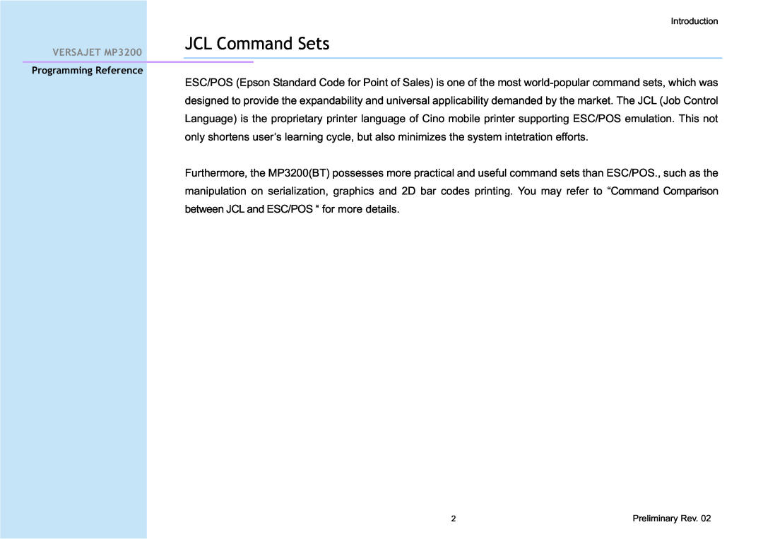 Cino MP3200 manual JCL Command Sets 