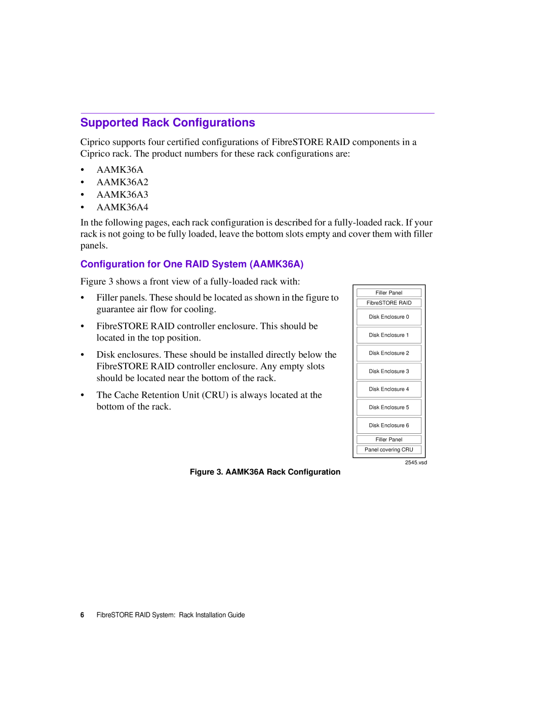 Ciprico 21021625 B manual Supported Rack Configurations, Configuration for One RAID System AAMK36A 