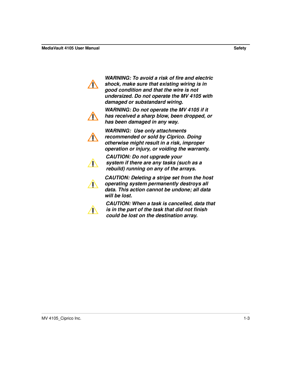 Ciprico 4105 Series user manual Safety 