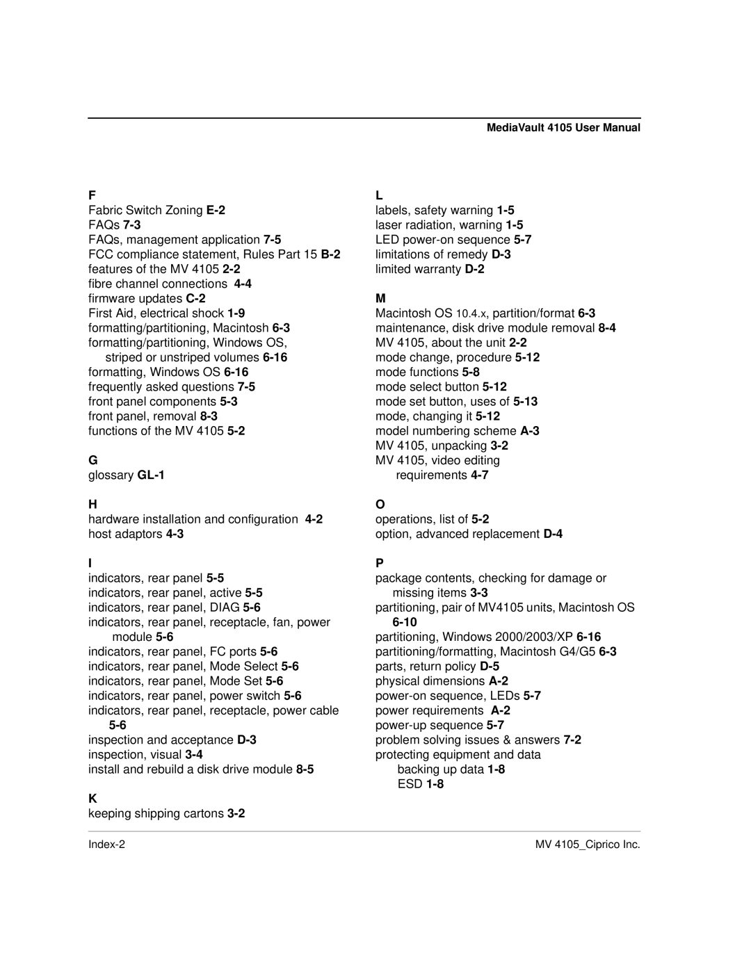 Ciprico 4105 Series user manual Index-2 