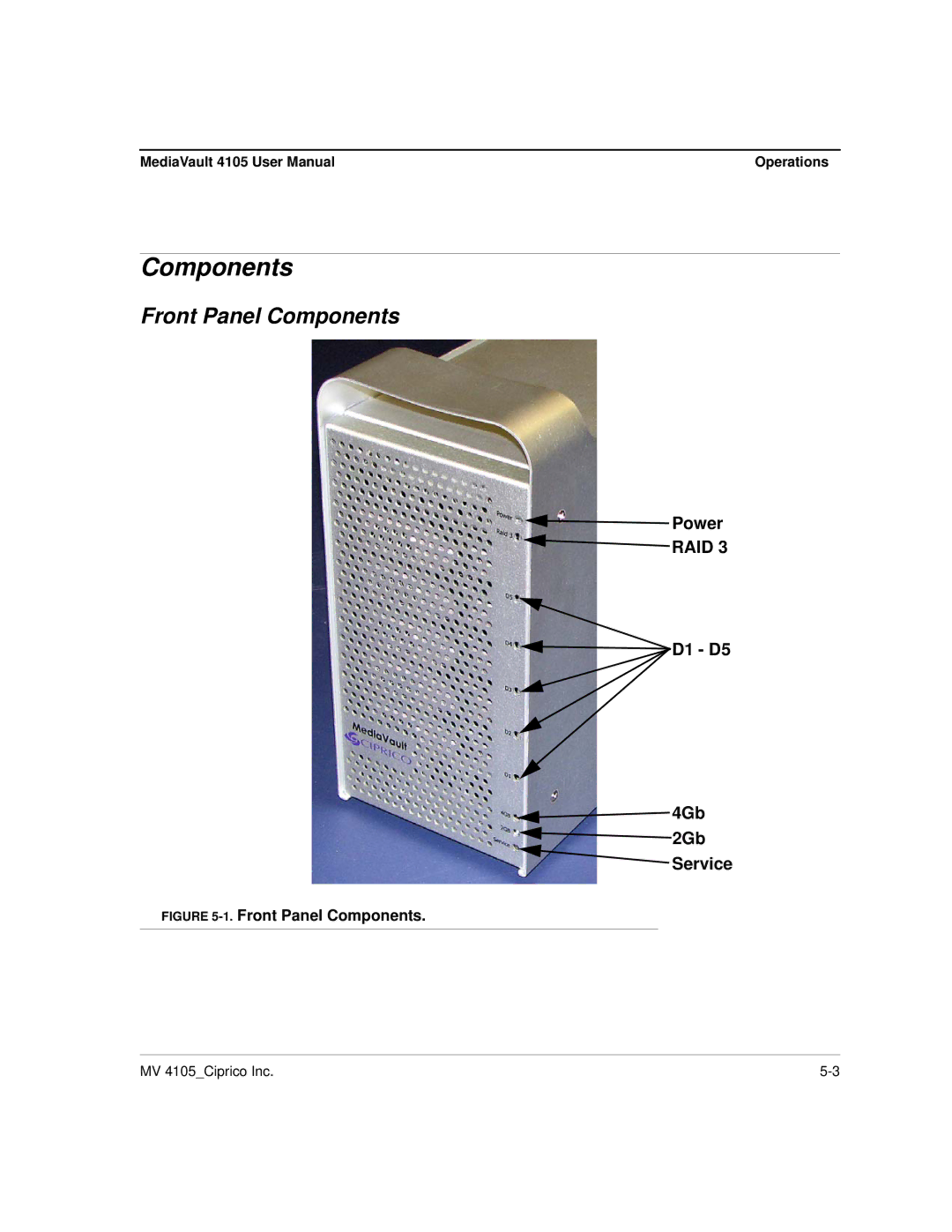 Ciprico 4105 Series user manual Front Panel Components 