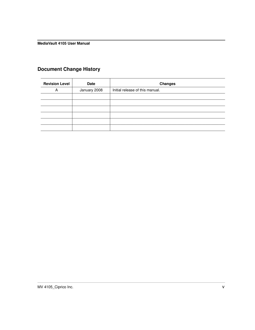 Ciprico 4105 Series user manual Revision Level Date Changes, Initial release of this manual 