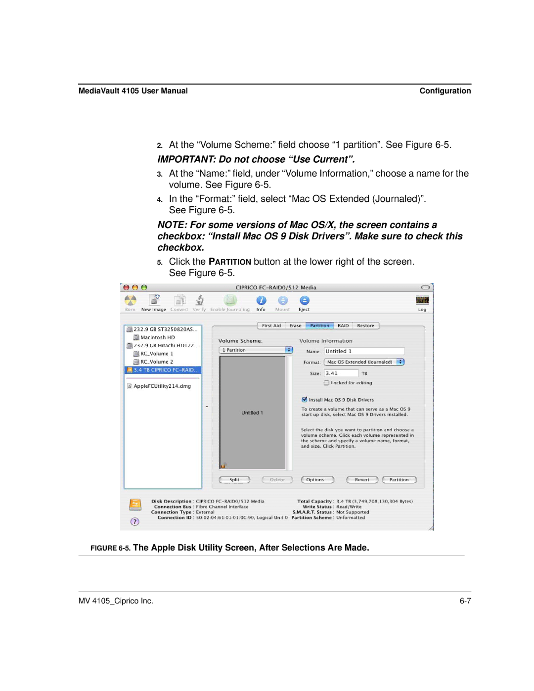 Ciprico 4105 Series user manual Important Do not choose Use Current 