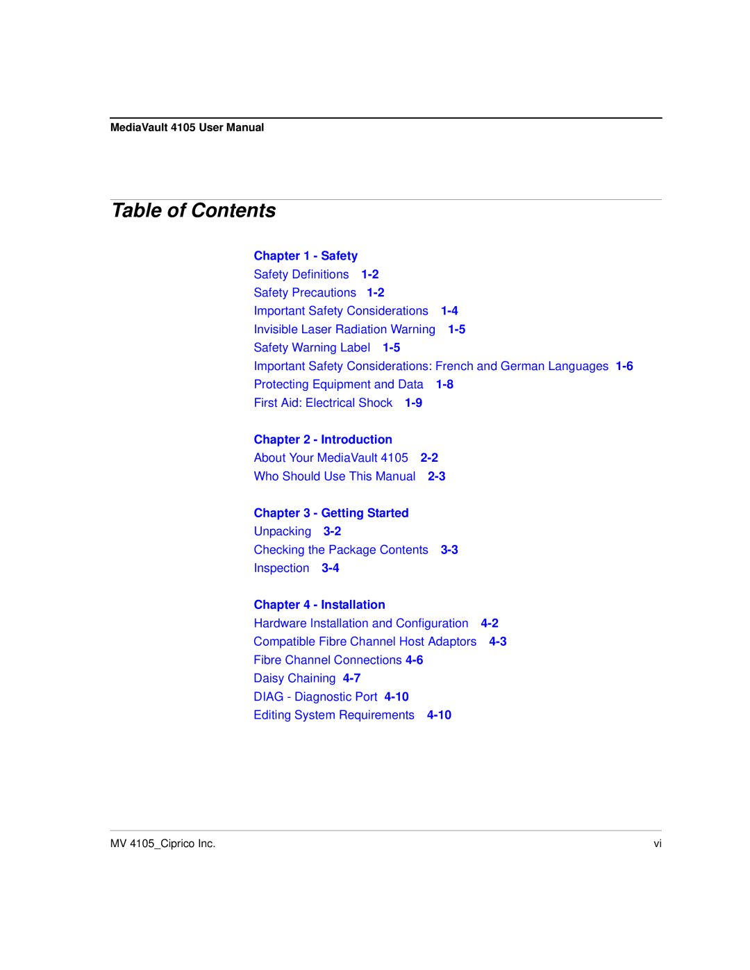 Ciprico 4105 Series user manual Table of Contents 