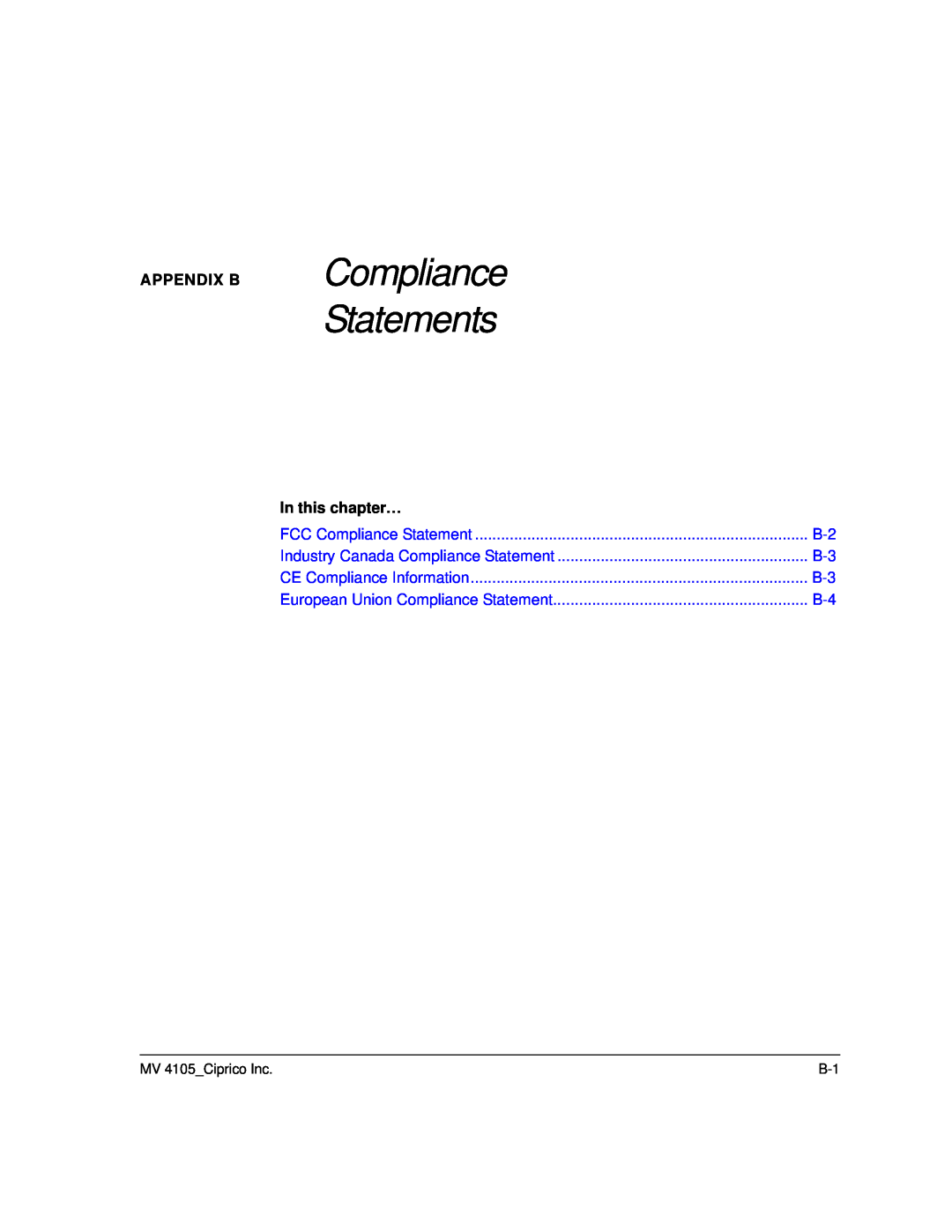 Ciprico 4105 Series Compliance Statements, Appendix B, FCC Compliance Statement, Industry Canada Compliance Statement 