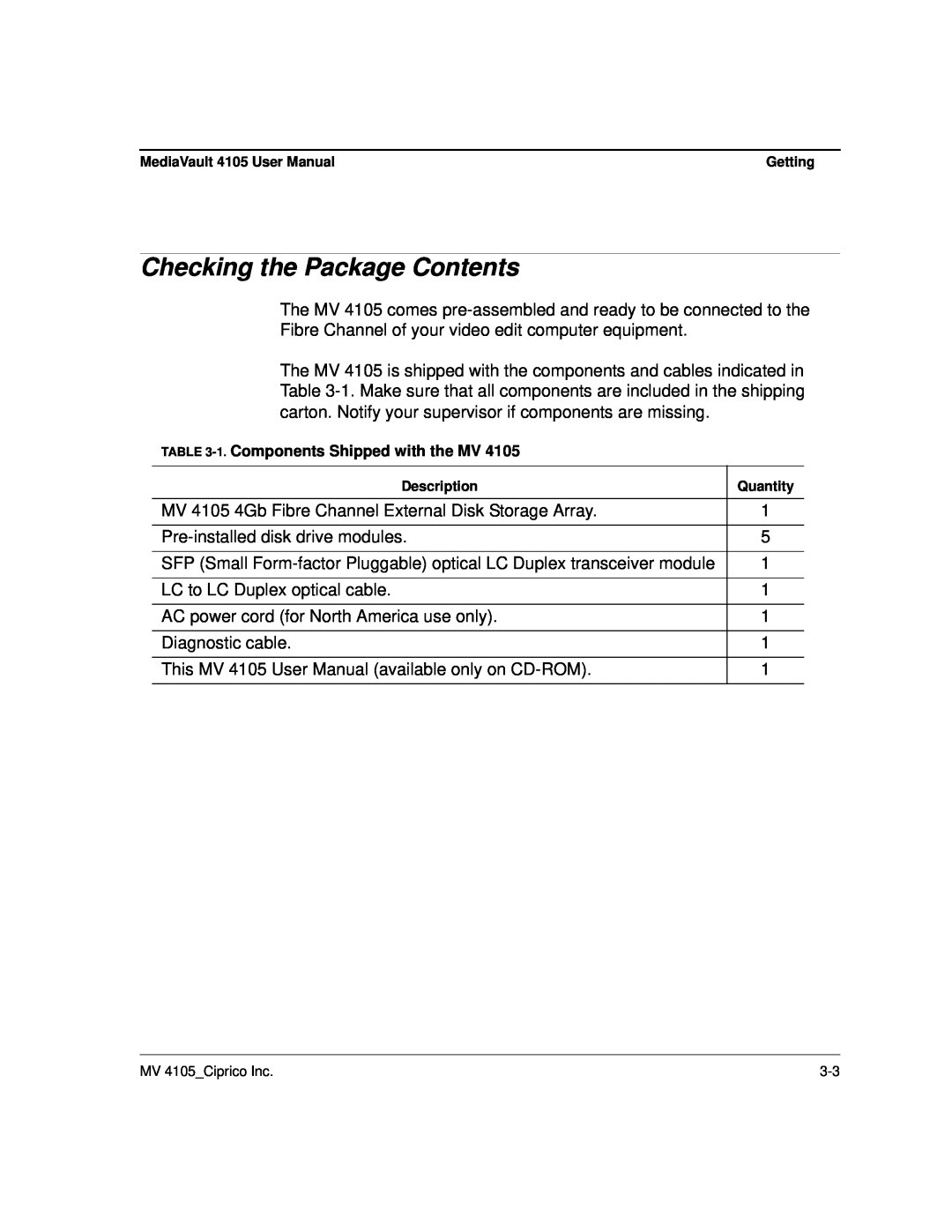 Ciprico 4105 Series user manual Checking the Package Contents 