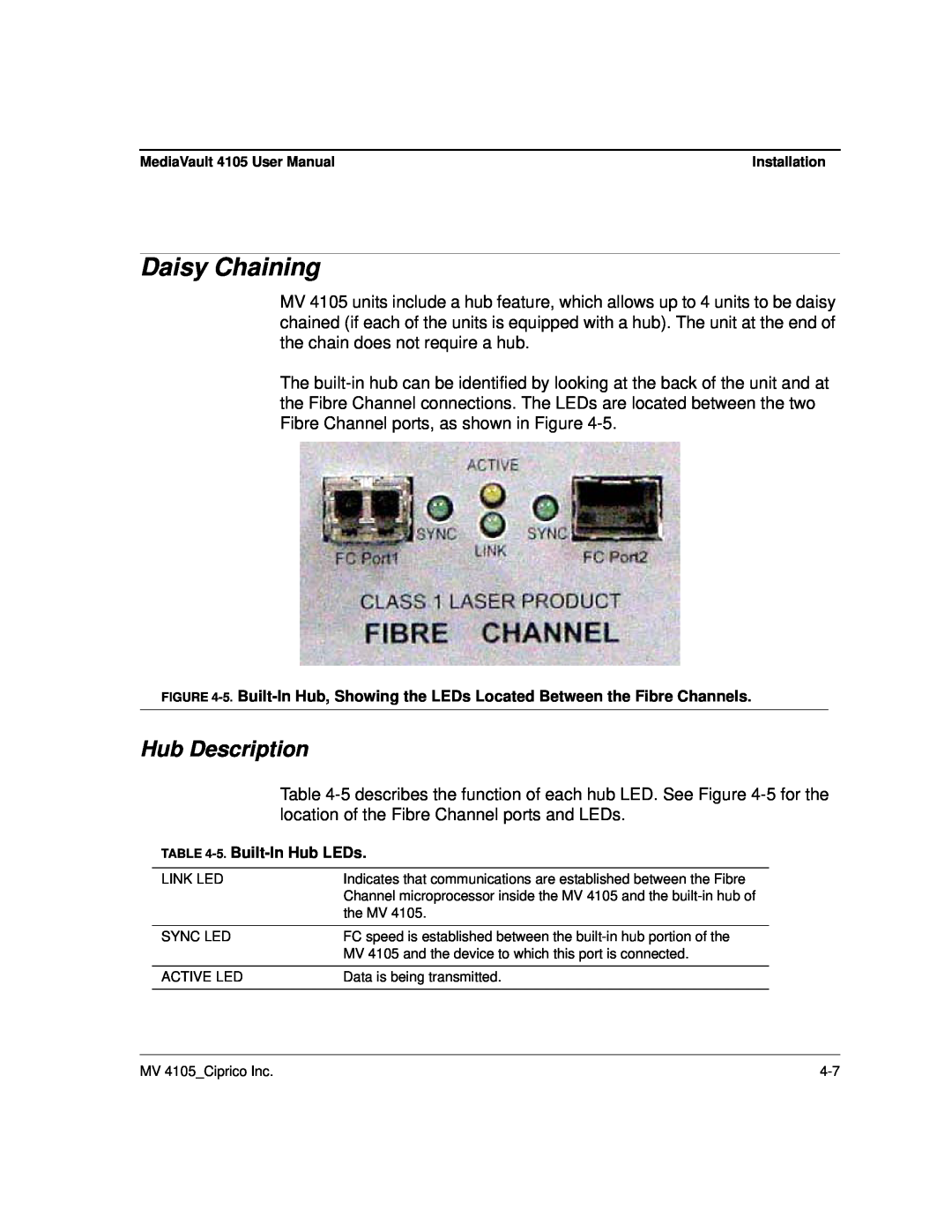 Ciprico 4105 Series user manual Daisy Chaining, Hub Description 
