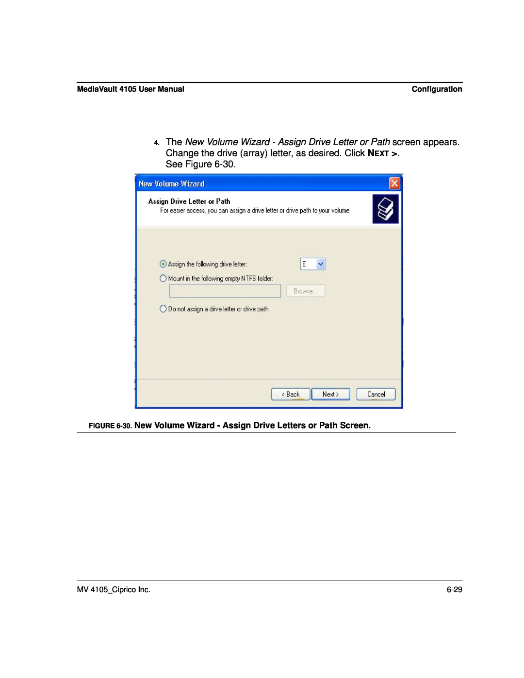 Ciprico 4105 Series user manual 30. New Volume Wizard - Assign Drive Letters or Path Screen 