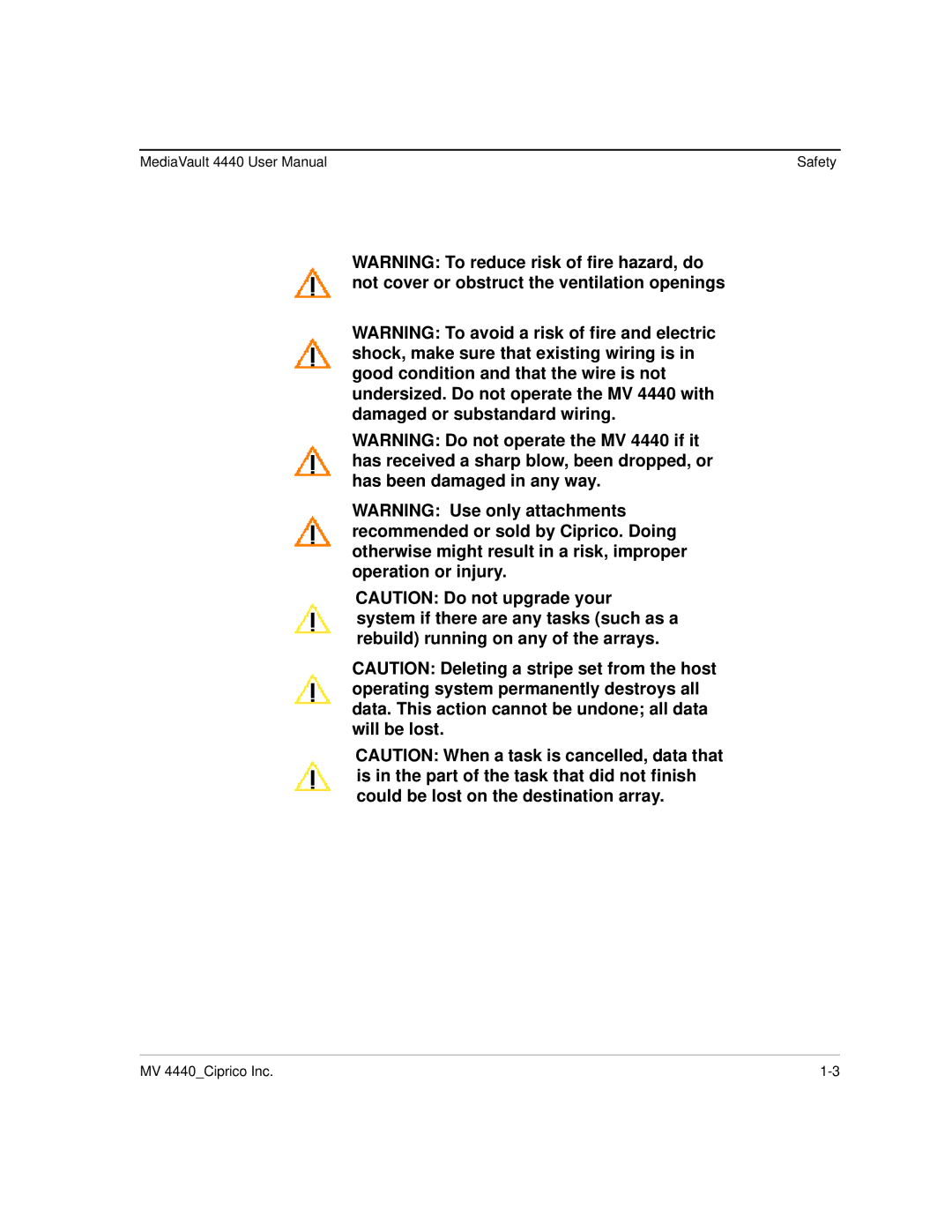 Ciprico 4400 user manual Safety 