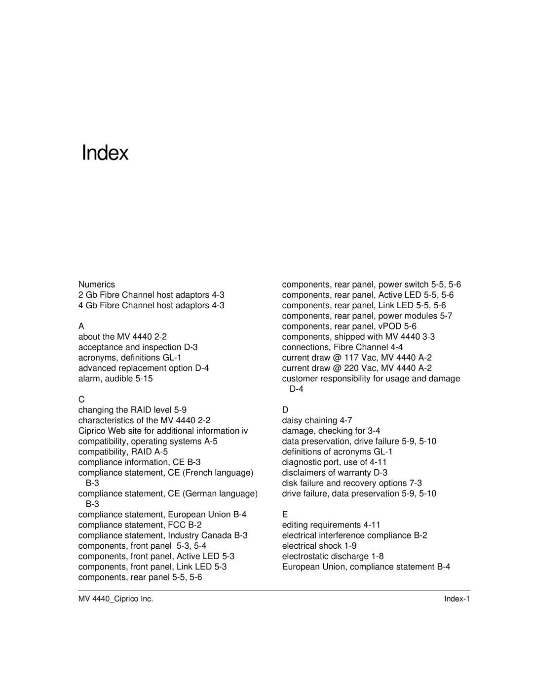 Ciprico 4400 user manual Index, Numerics 