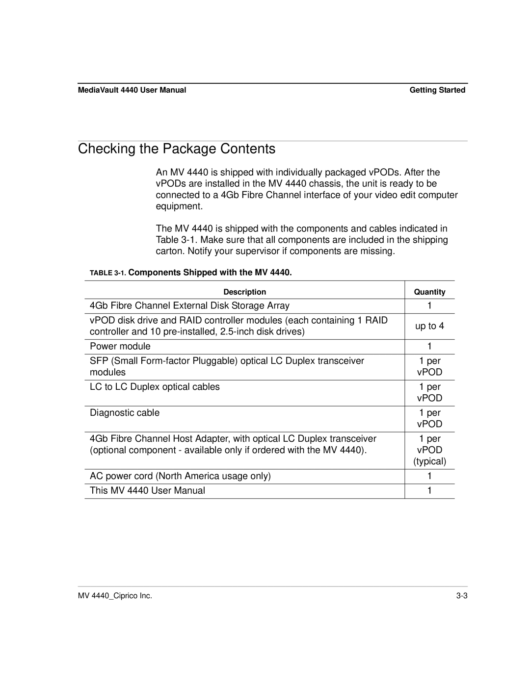 Ciprico 4400 user manual Checking the Package Contents 