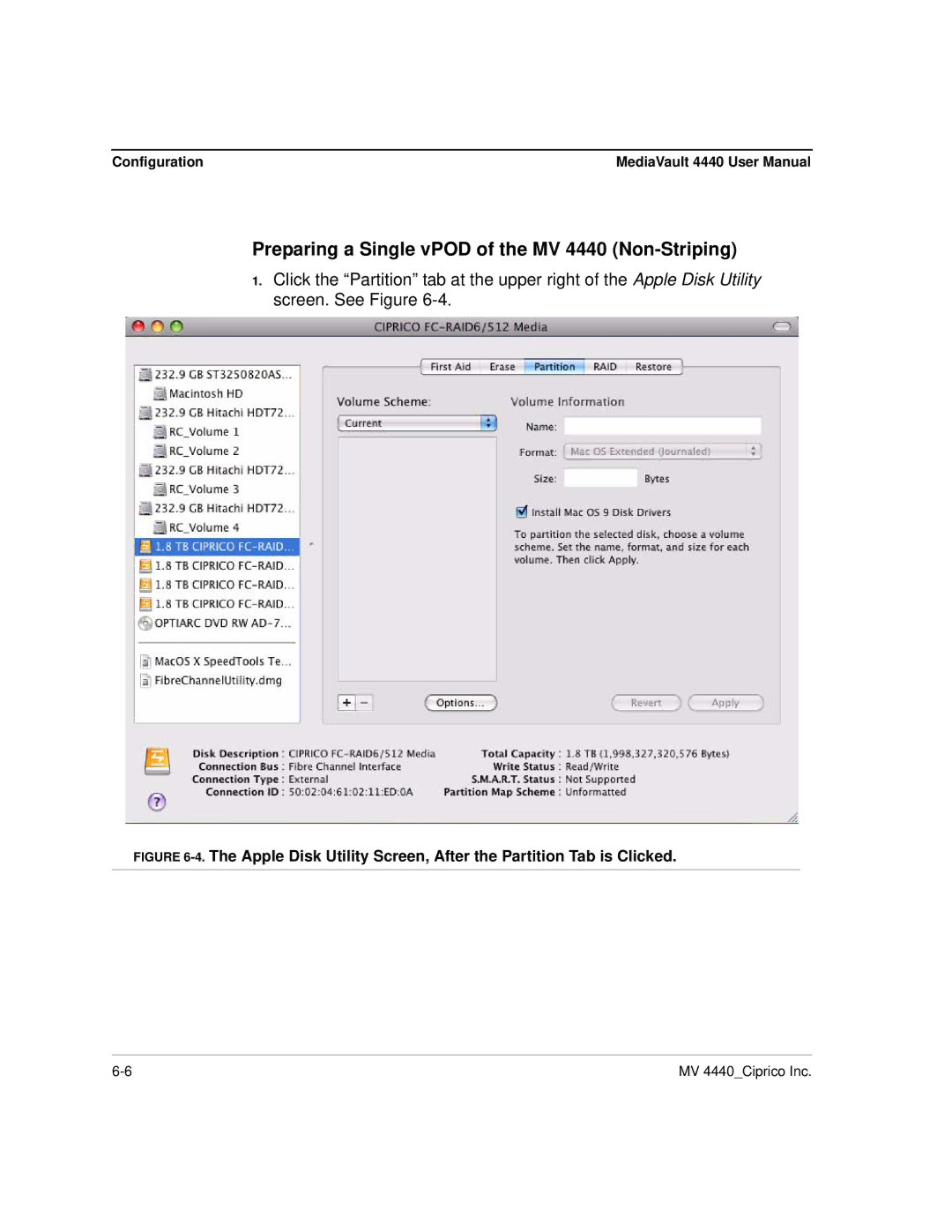 Ciprico 4400 user manual Preparing a Single vPOD of the MV 4440 Non-Striping 