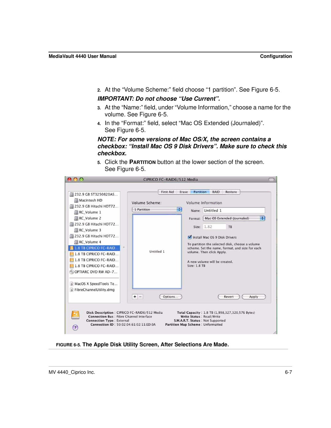 Ciprico 4400 user manual Important Do not choose Use Current 