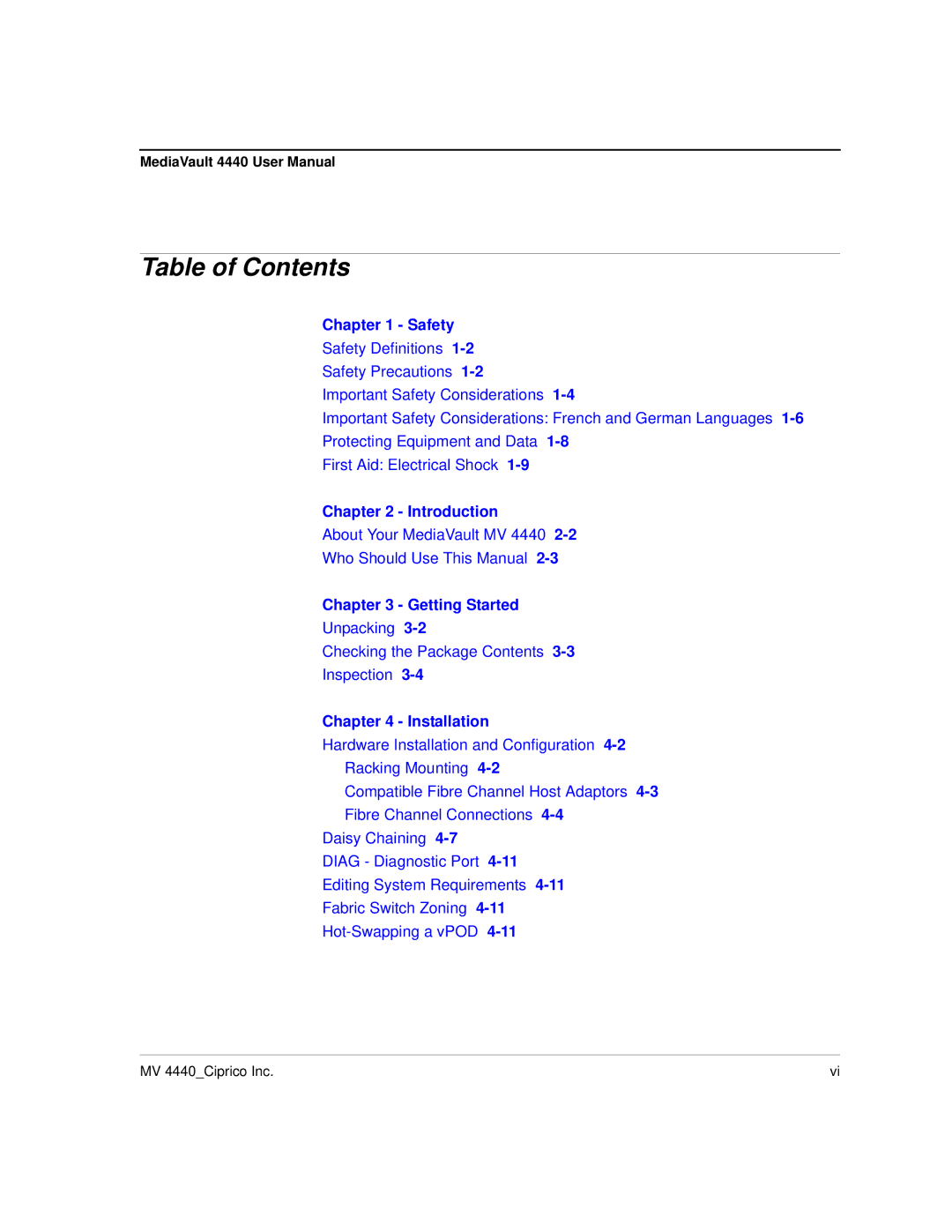 Ciprico 4400 user manual Table of Contents 