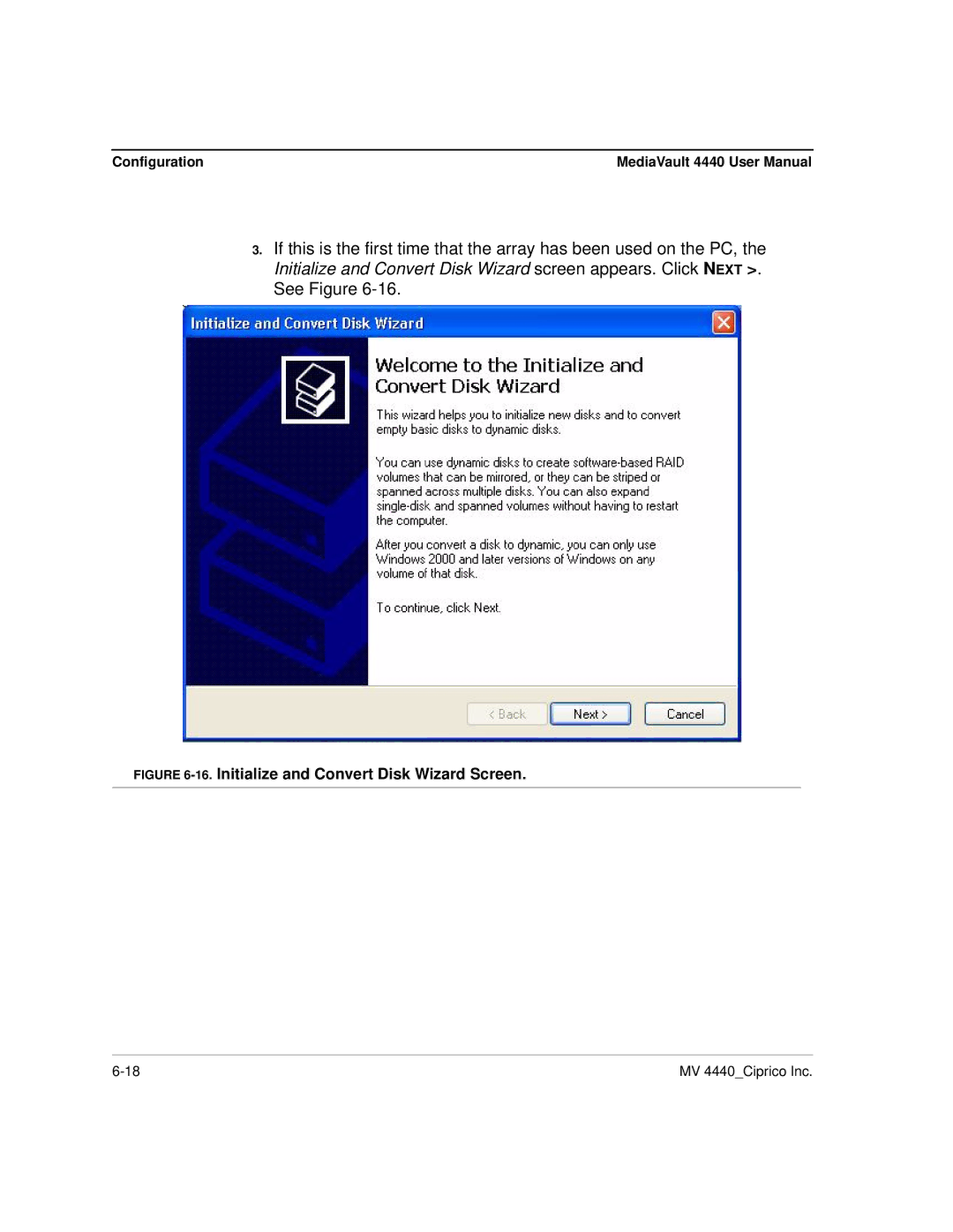 Ciprico 4400 user manual Initialize and Convert Disk Wizard Screen 