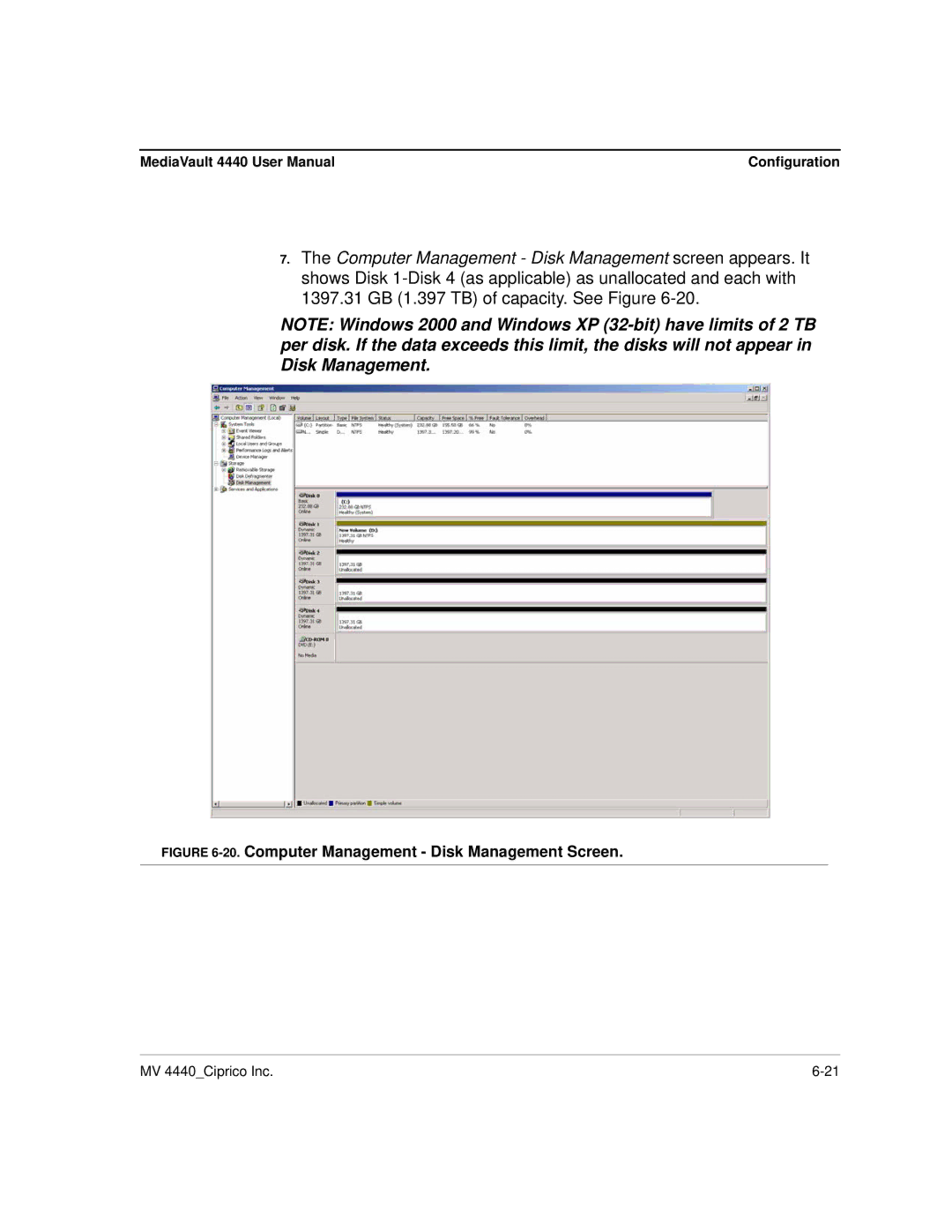 Ciprico 4400 user manual Computer Management Disk Management Screen 