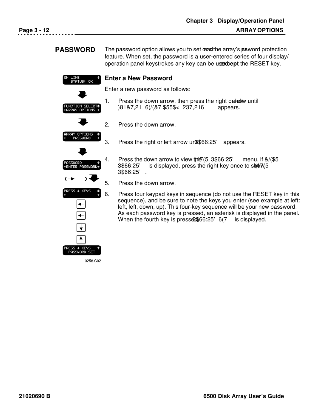 Ciprico 6500 manual Enter a New Password, Enter a new password as follows Press the down arrow 