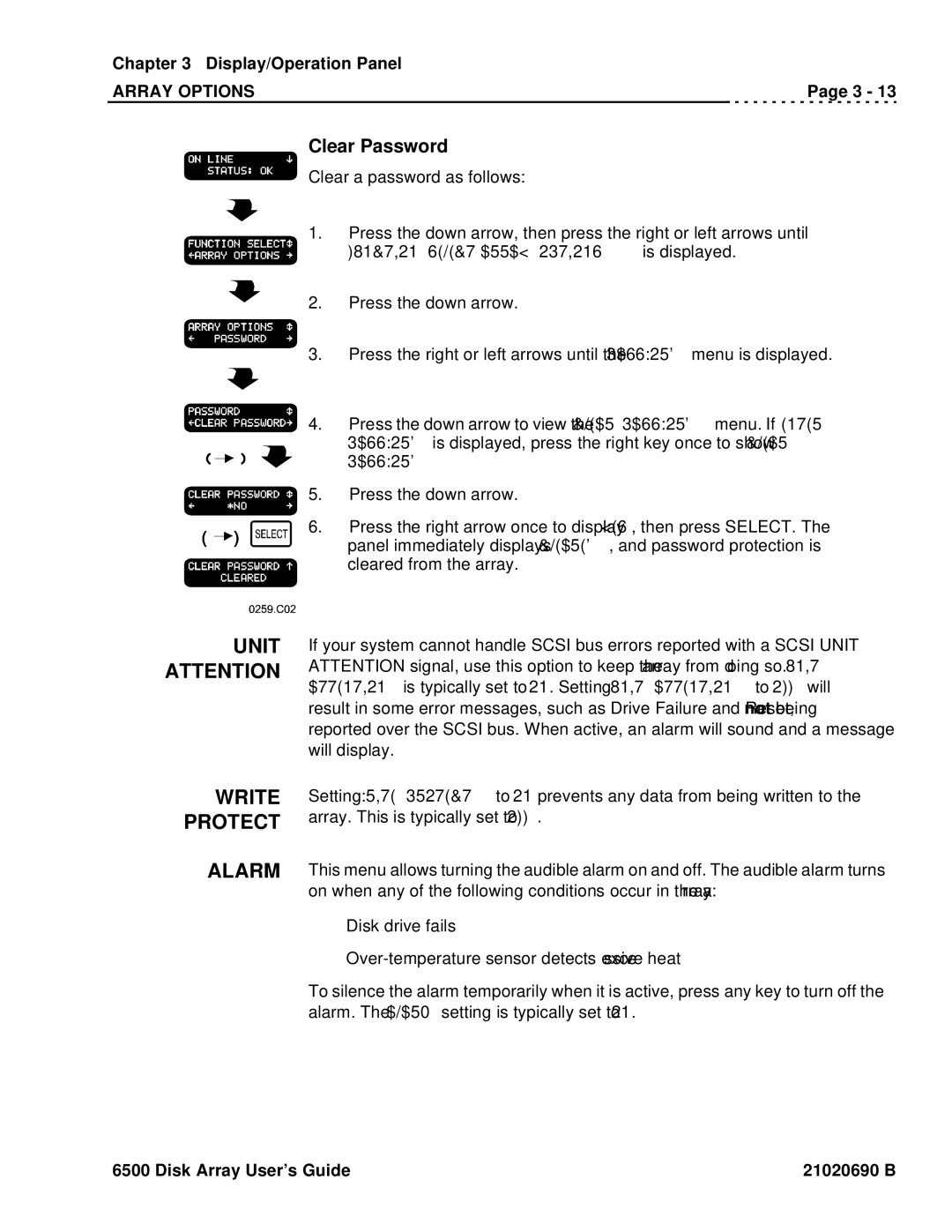 Ciprico 6500 manual Unit Attention, Write, Protect, Alarm, Clear Password 
