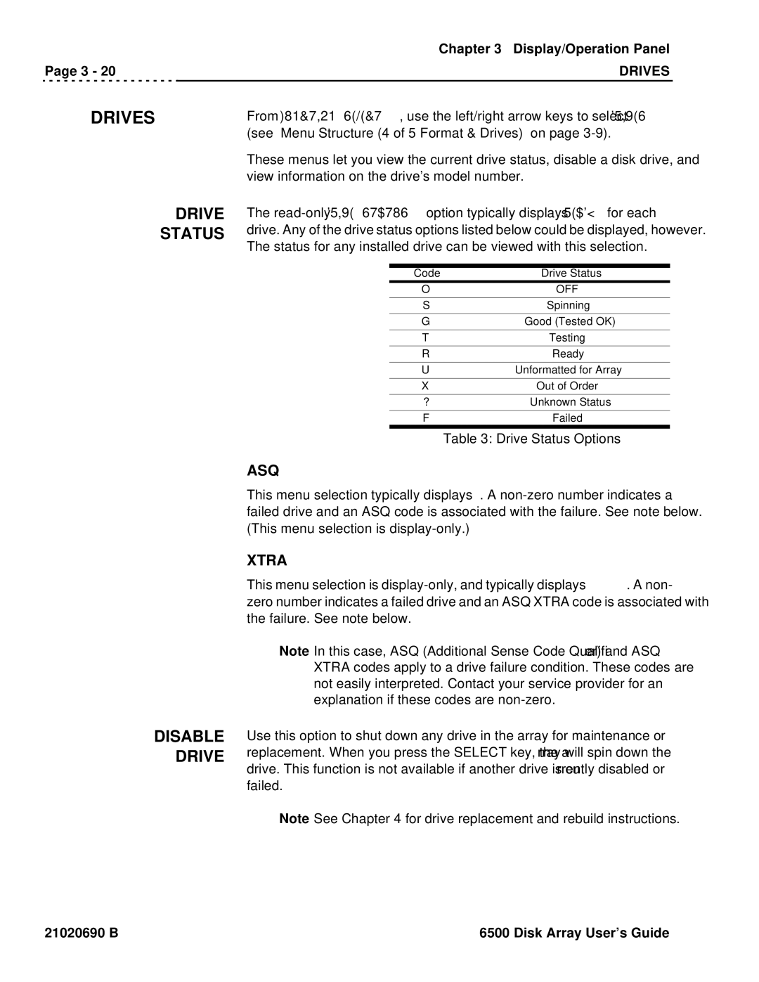 Ciprico 6500 manual Status, Disable Drive 