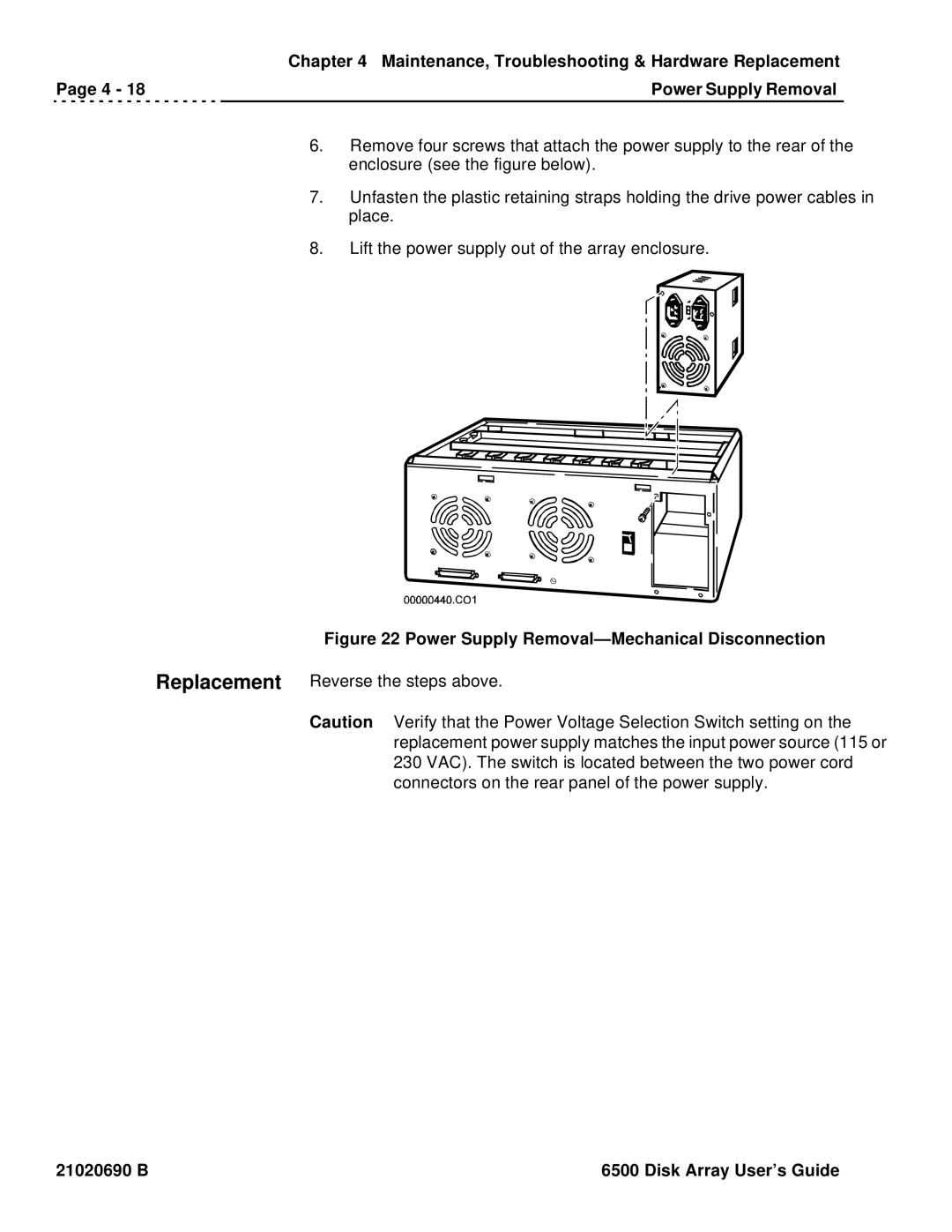 Ciprico 6500 manual Power Supply Removal-Mechanical Disconnection 