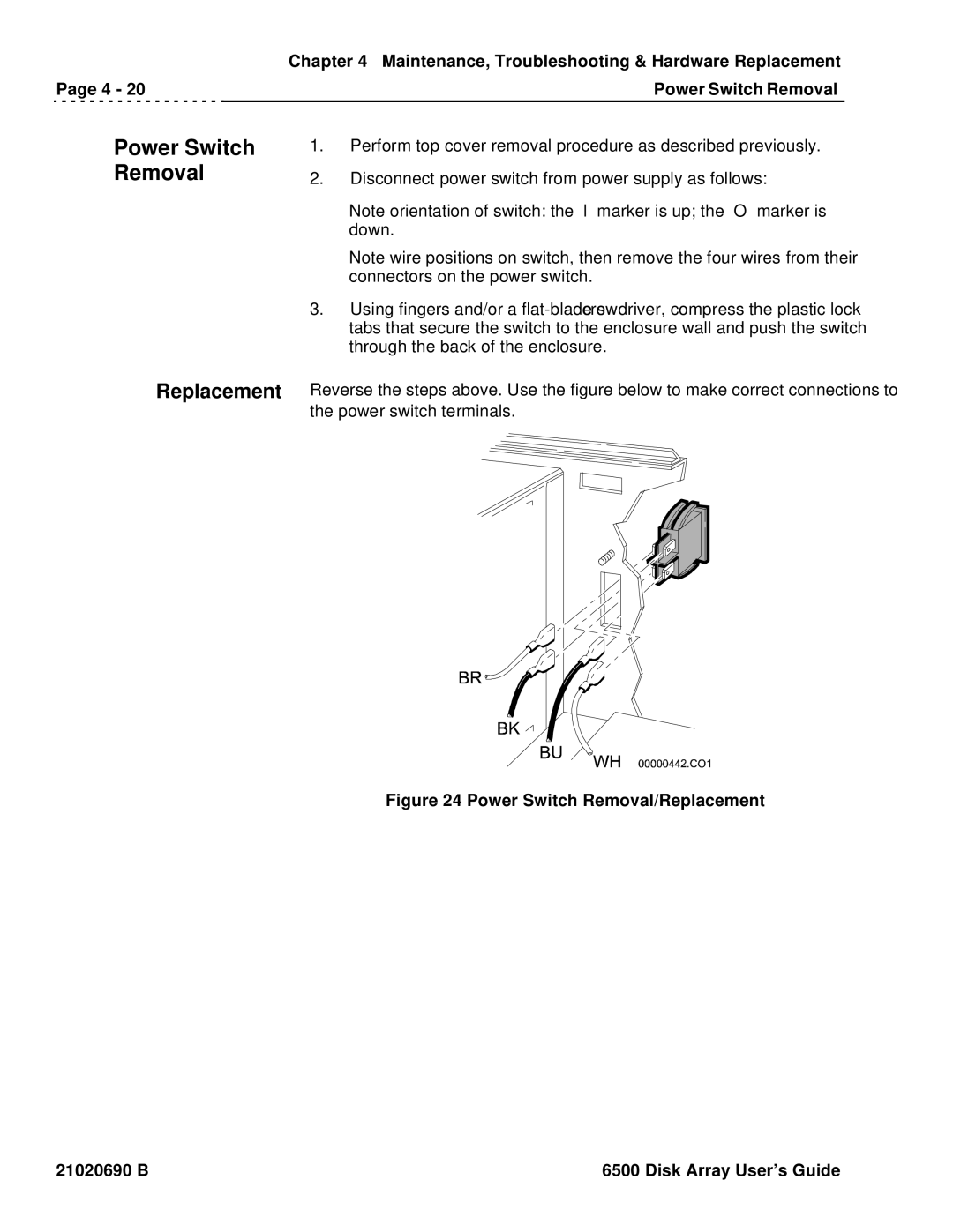 Ciprico 6500 manual Power Switch Removal 