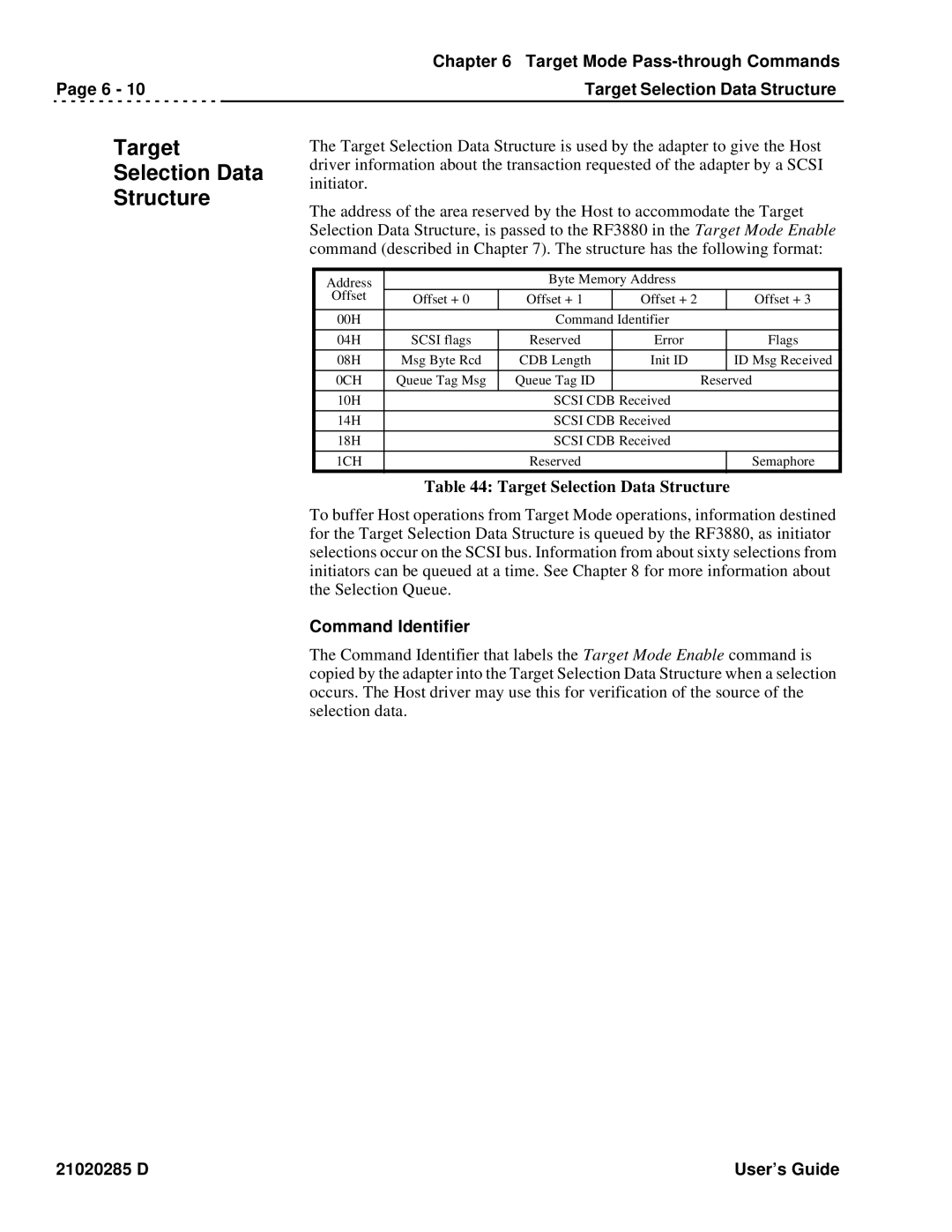 Ciprico Rimfire 3880 manual Target Selection Data Structure 