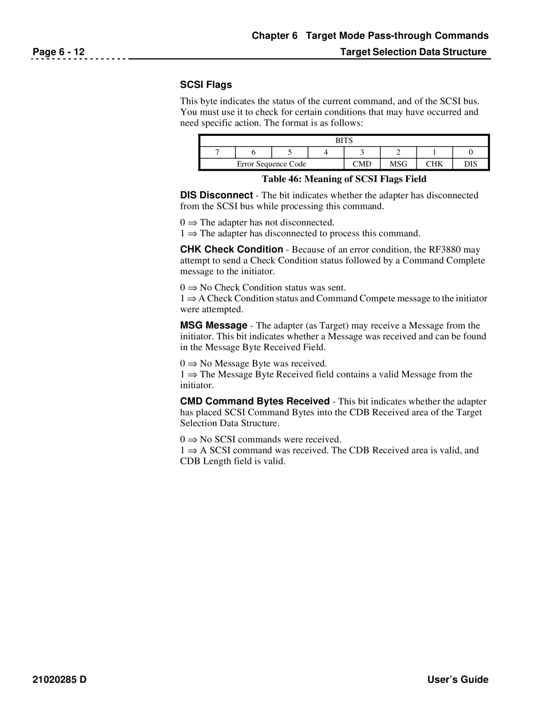 Ciprico Rimfire 3880 manual Meaning of Scsi Flags Field 