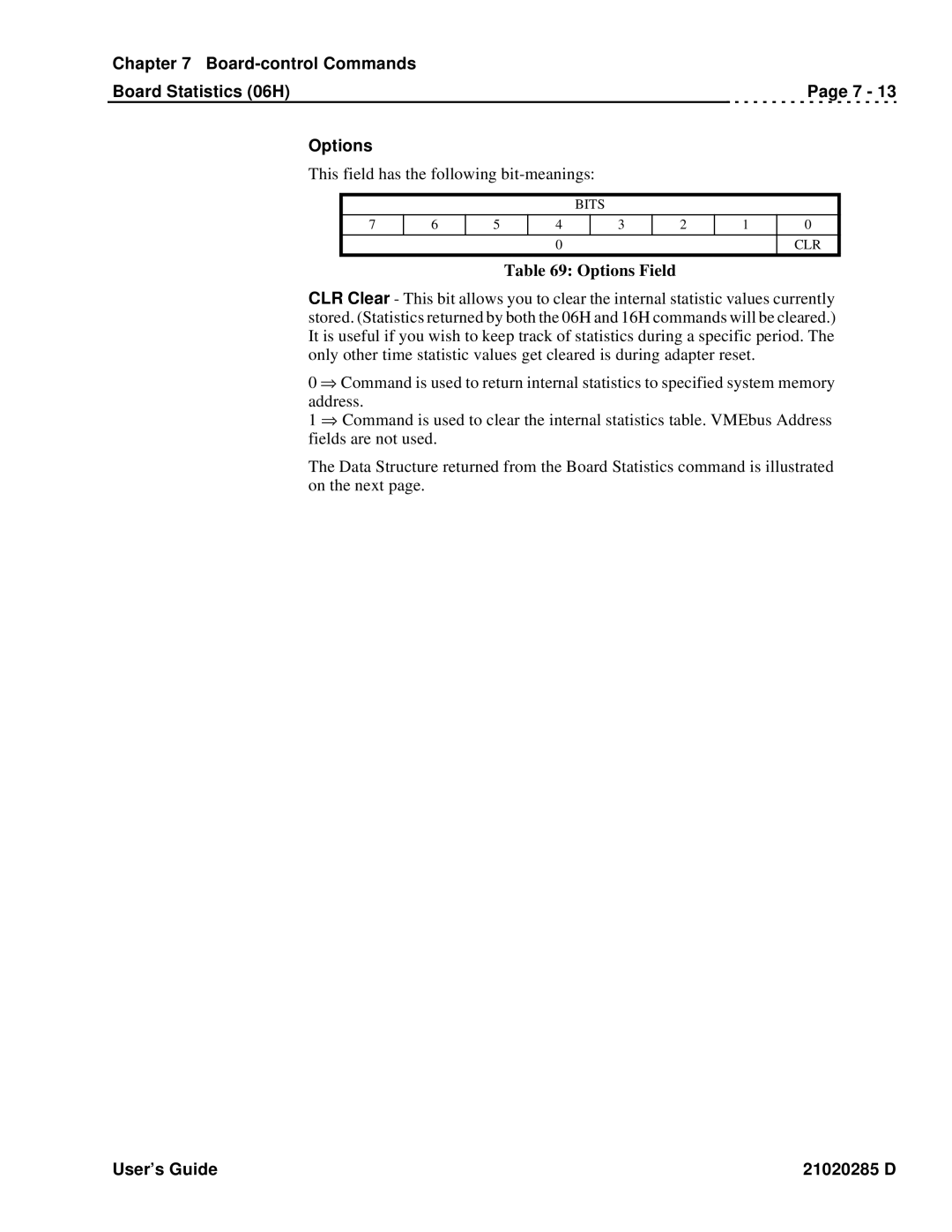 Ciprico Rimfire 3880 manual Board-control Commands Board Statistics 06H Options, Options Field 