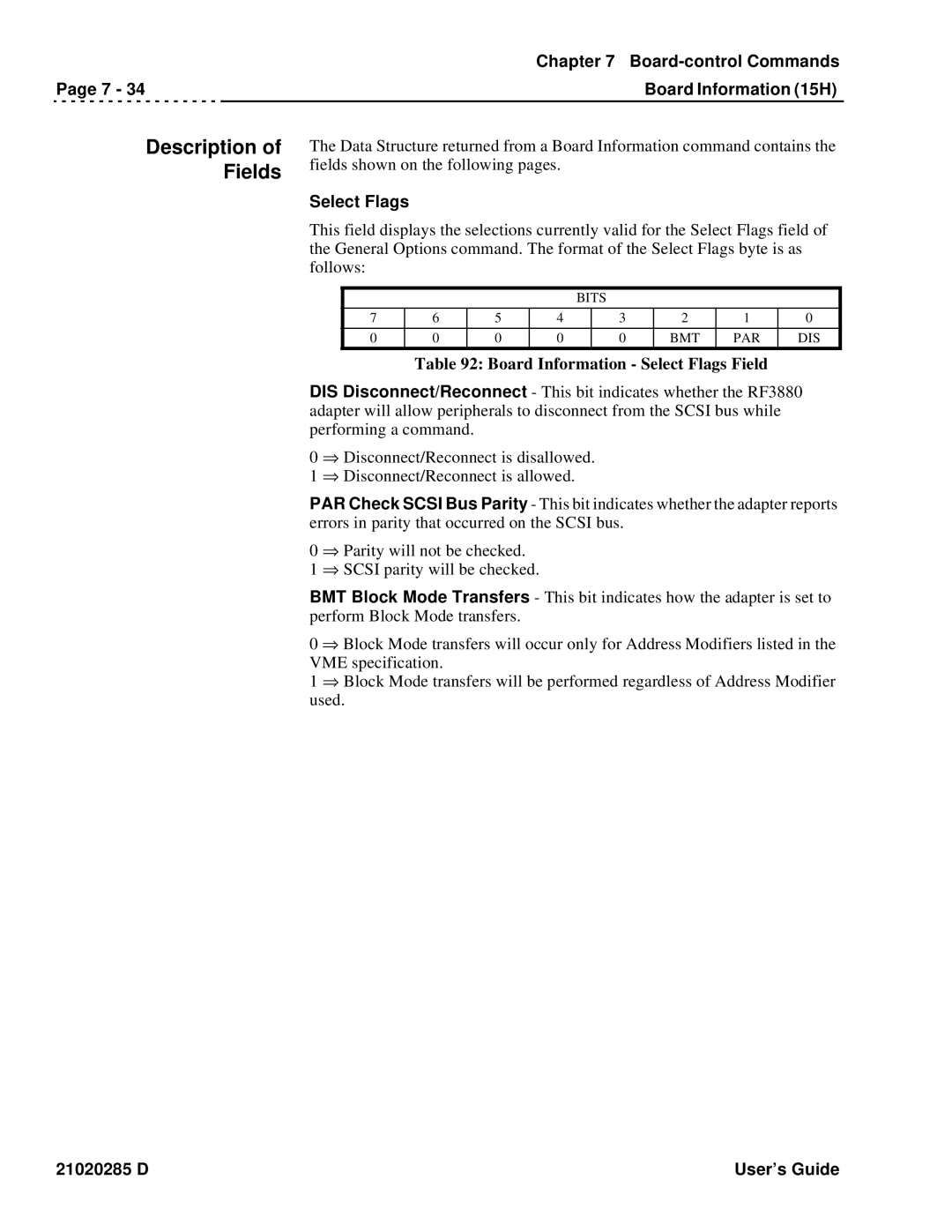 Ciprico Rimfire 3880 manual Board Information Select Flags Field 