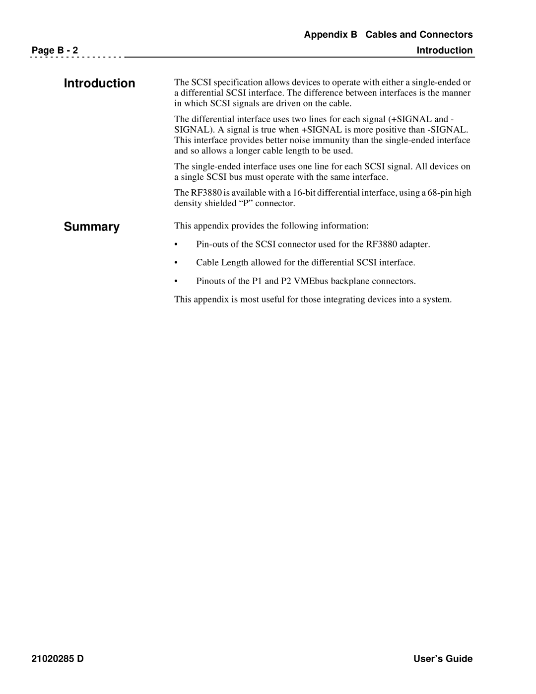 Ciprico Rimfire 3880 manual Introduction Summary, Appendix B Cables and Connectors Introduction 