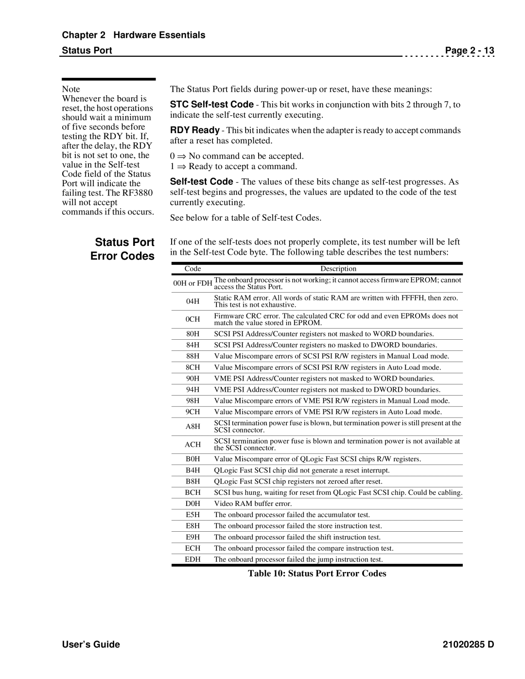 Ciprico Rimfire 3880 manual Status Port Error Codes 