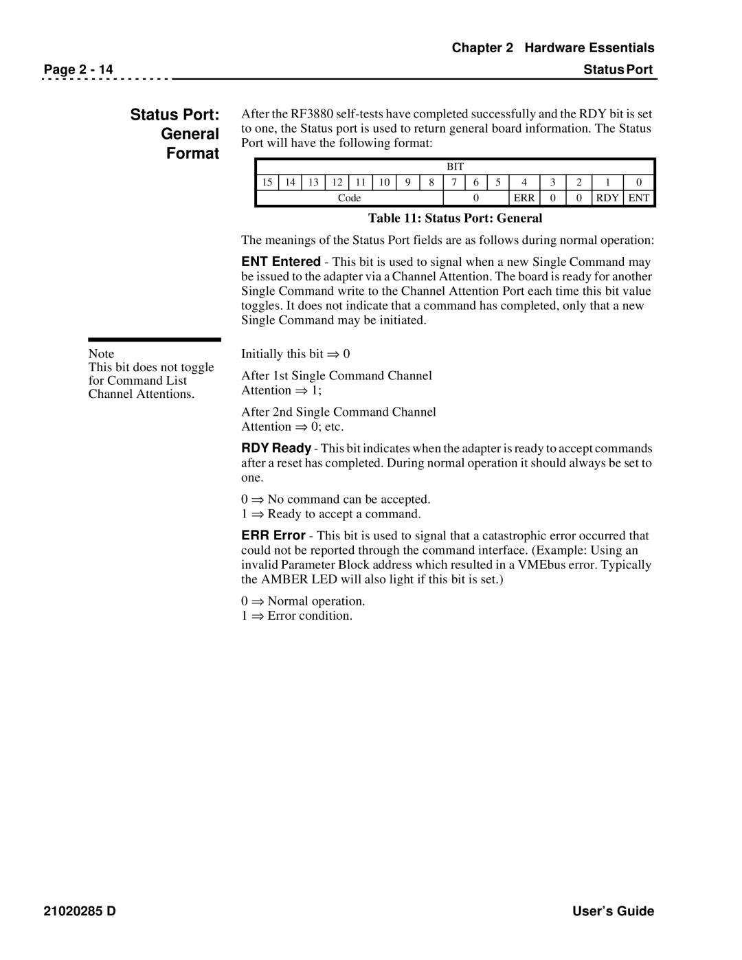 Ciprico Rimfire 3880 manual Status Port General Format 