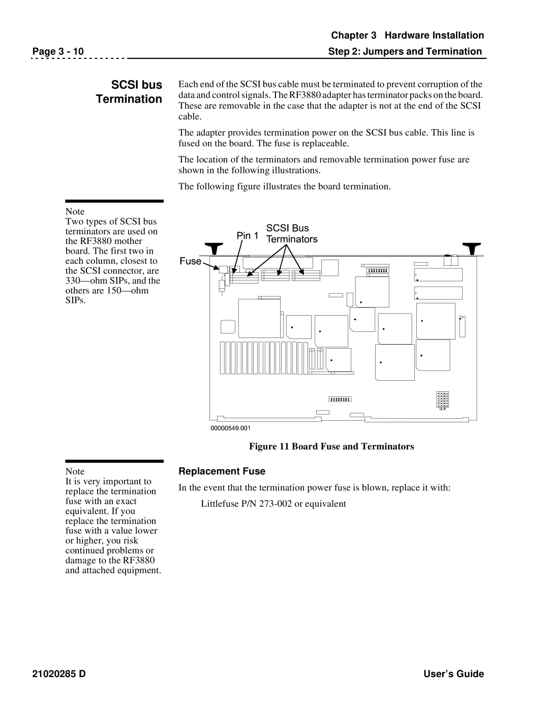 Ciprico Rimfire 3880 manual Scsi bus Termination, Replacement Fuse 