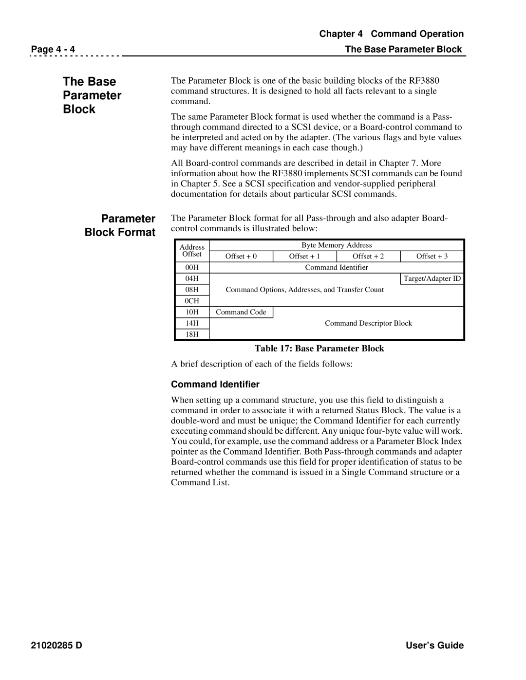 Ciprico Rimfire 3880 manual Base, Parameter, Block Format 