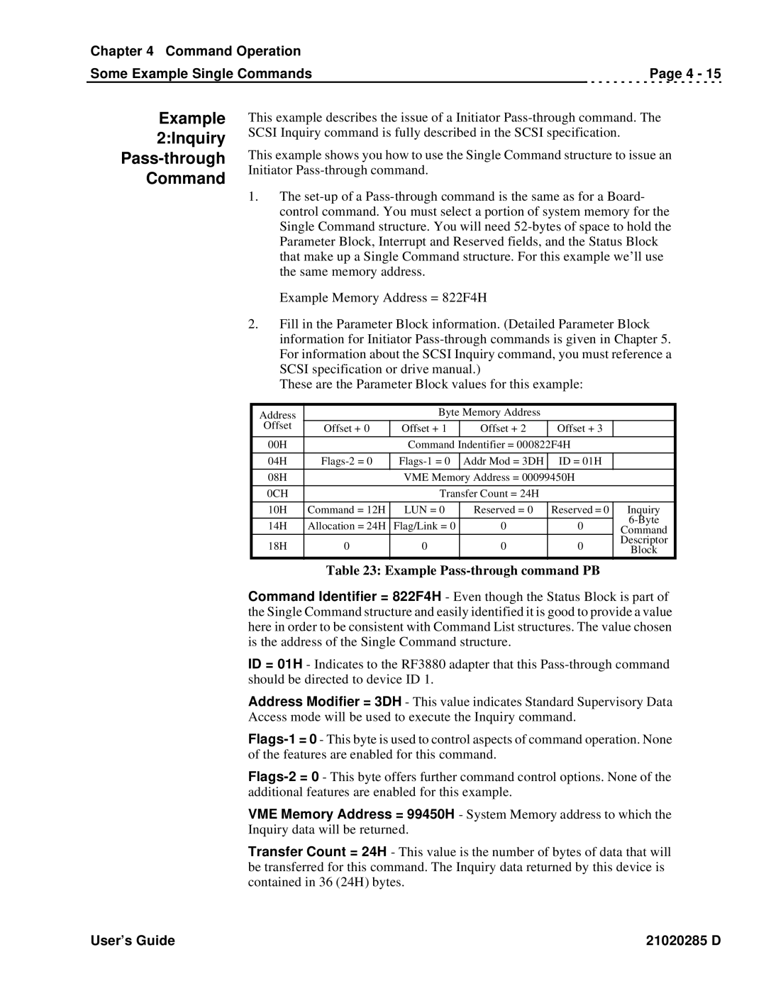 Ciprico Rimfire 3880 manual Example 2Inquiry Pass-through Command, Example Pass-through command PB 