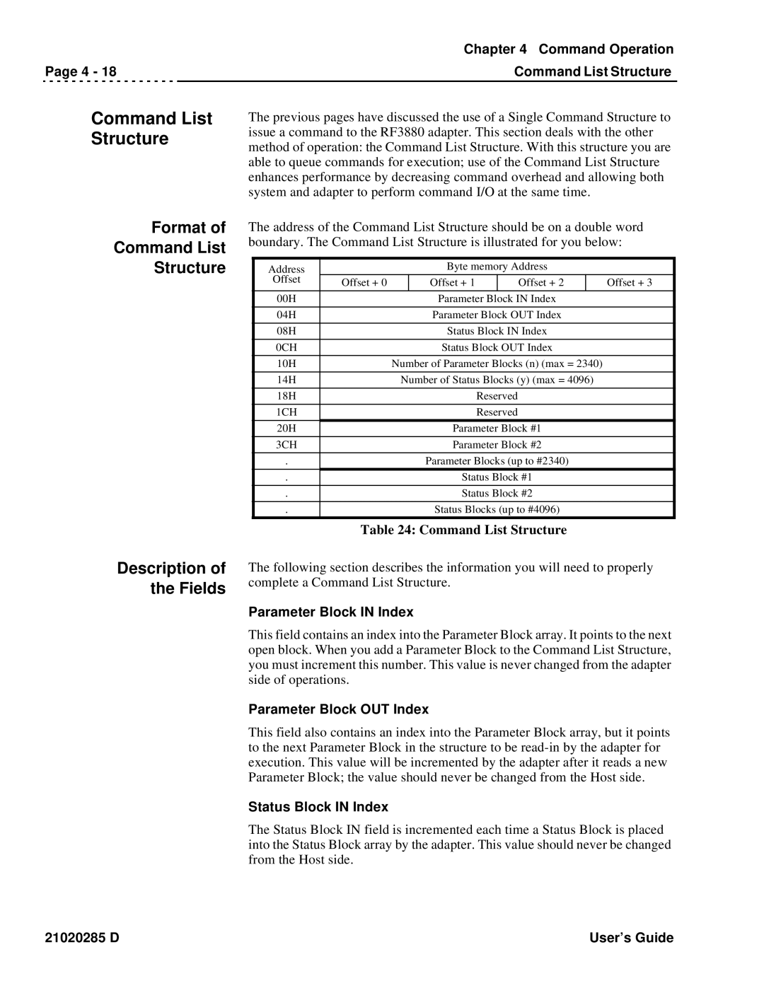 Ciprico Rimfire 3880 manual Format Command List Structure, Description of the Fields 