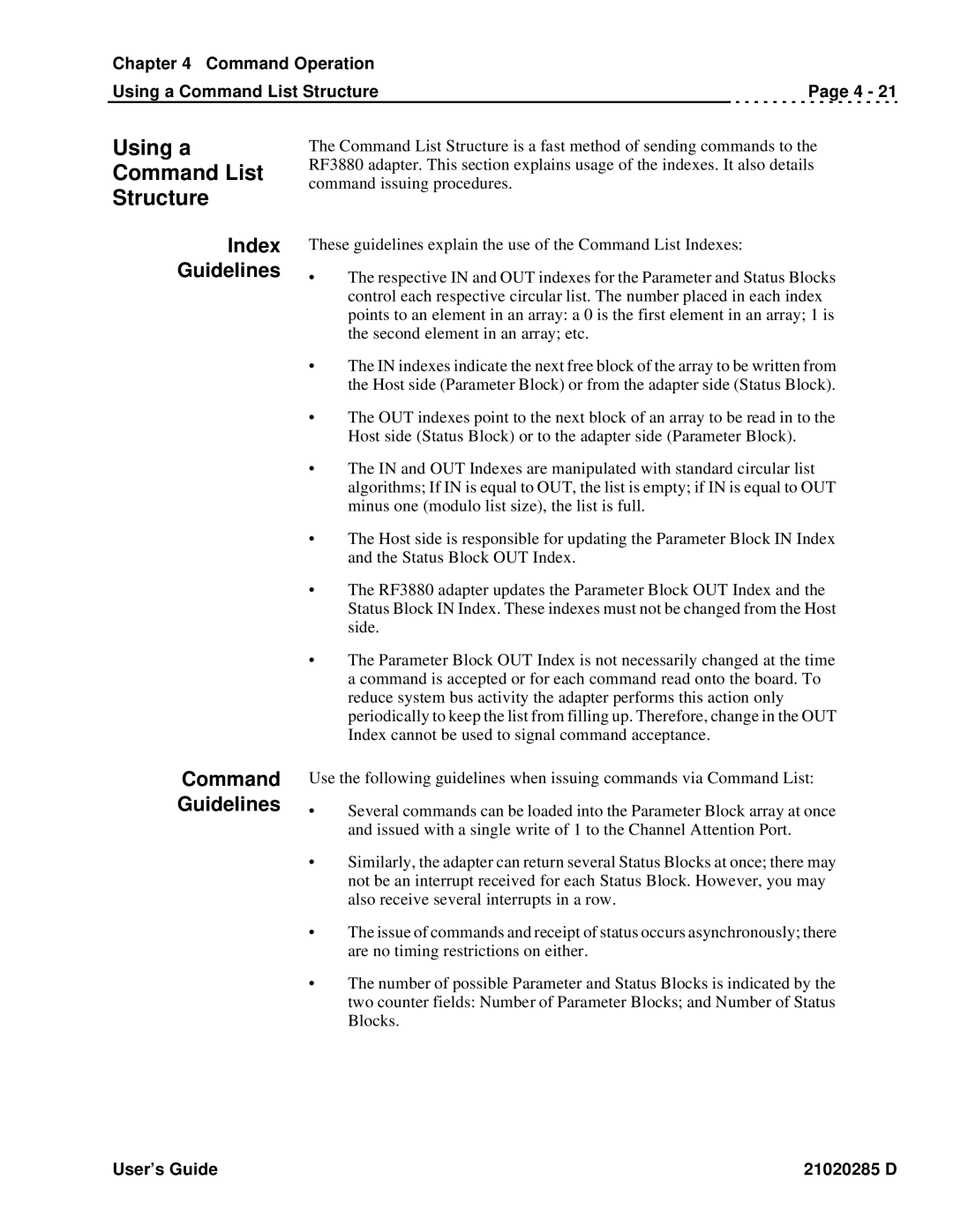 Ciprico Rimfire 3880 manual Using a Command List Structure, Index Guidelines, Command Guidelines 