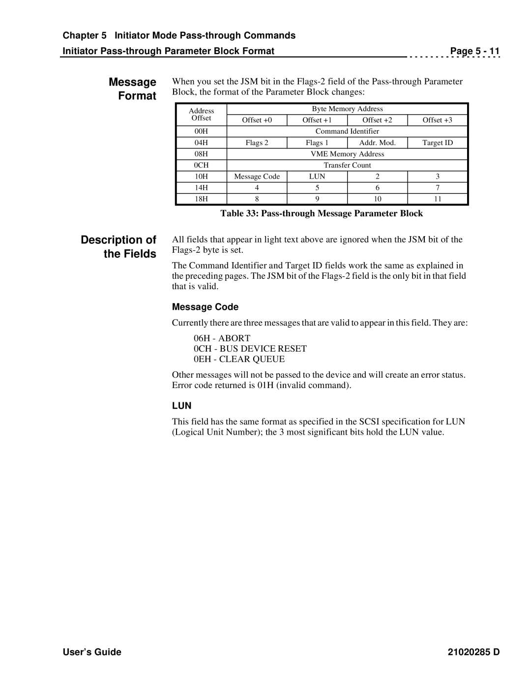 Ciprico Rimfire 3880 manual Message Format, Pass-through Message Parameter Block, Message Code 